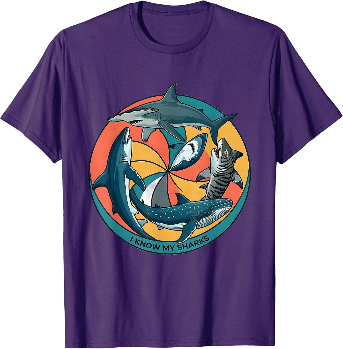 Men's I Know My Sharks Funny Shark Lover Ocean Wildlife Humor T-Shirt - Purple