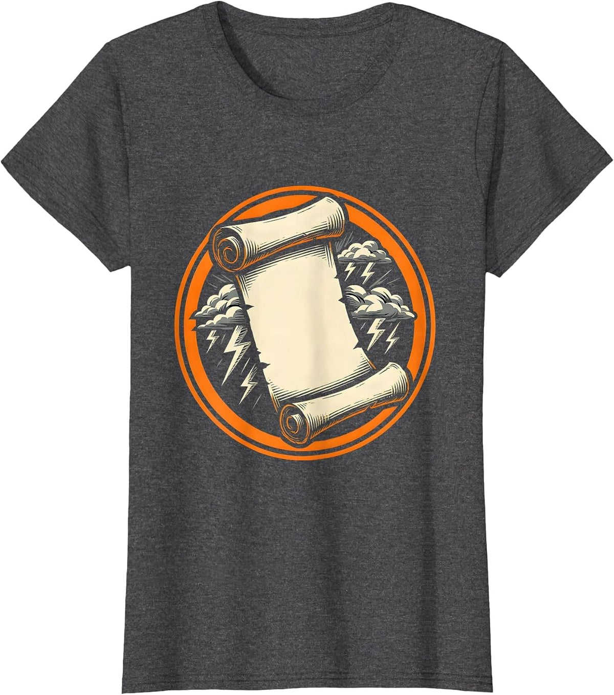 Women's Ancient Scroll Unrolling Stormy Sky Free Speech Art T-Shirt - Dark Heather Grey