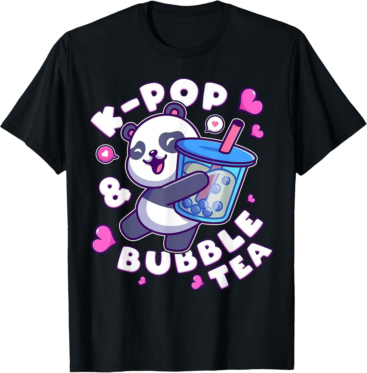 Panda K-Pop & Bubble Tea Korean Music Cute T-Shirt - Black