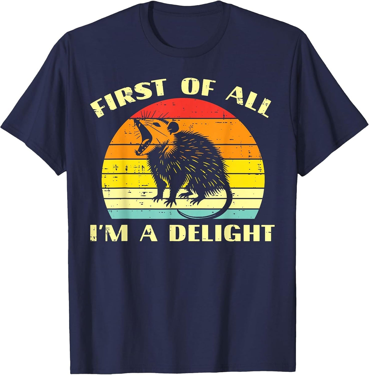 Opossum Im A Delight Retro Feral Possum Meme Women Men Kids T-Shirt - Navy Blue