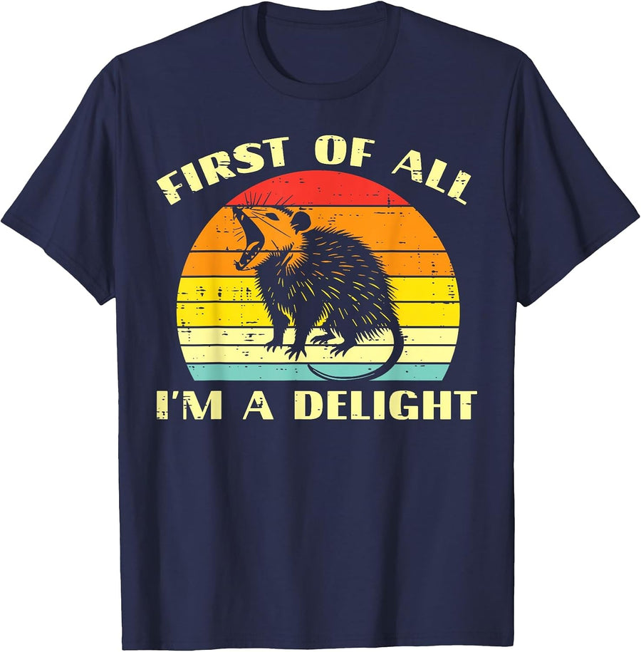 Opossum Im A Delight Retro Feral Possum Meme Women Men Kids T-Shirt - Navy Blue