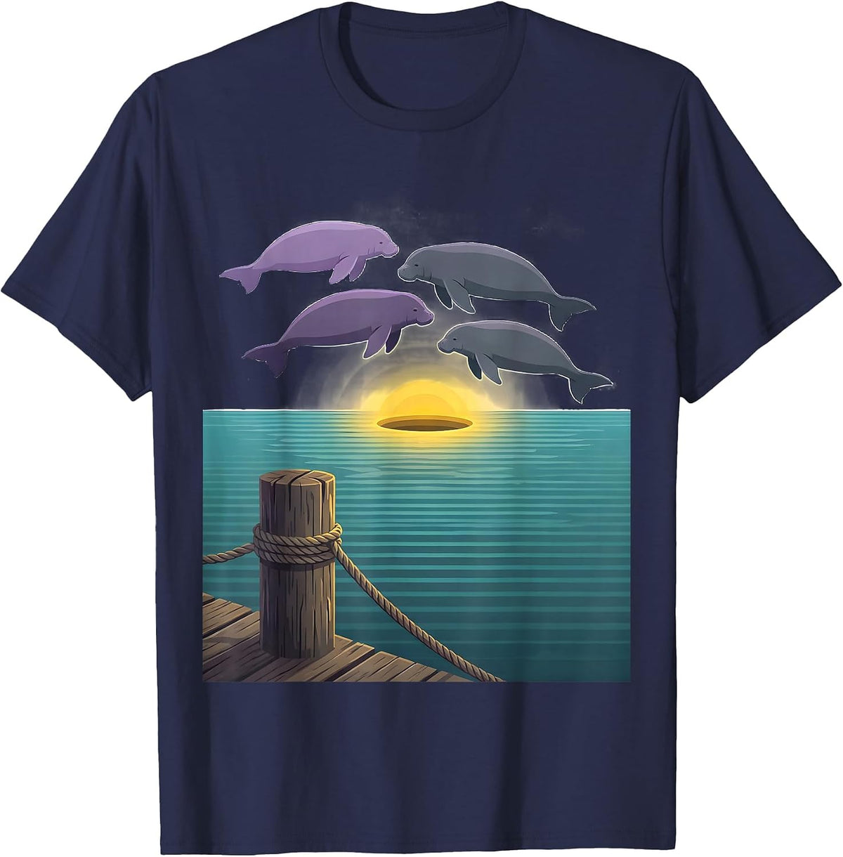 Men's Manatee Cluster Flat Vector Wildlife Lover Humor T-Shirt - Navy Blue