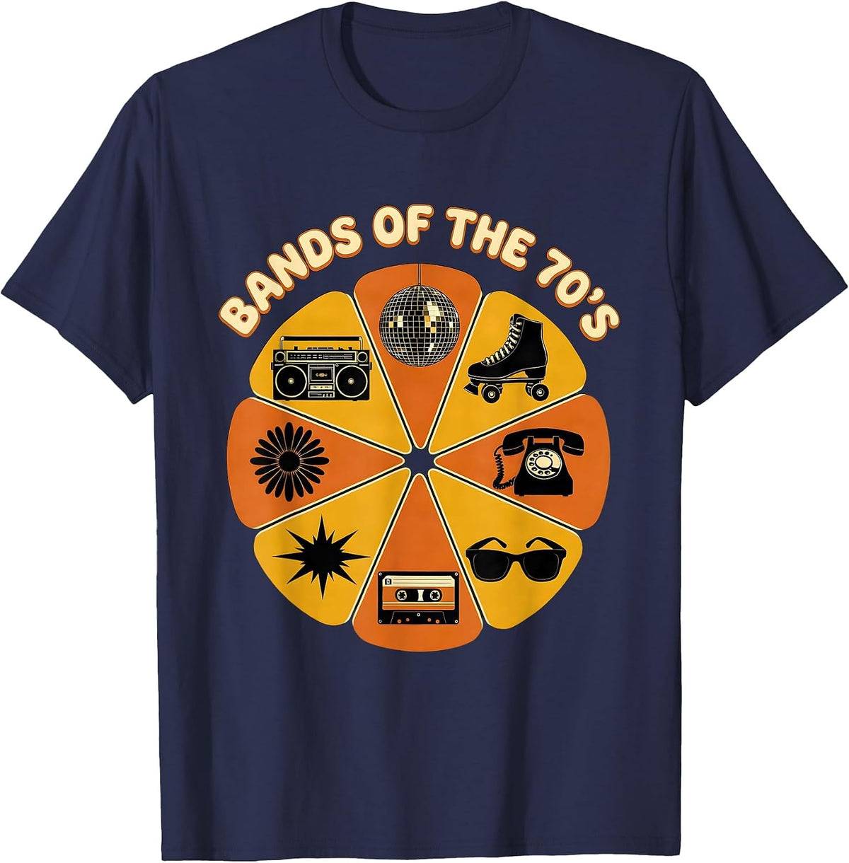 Bands Of The 70's Retro Vintage Classic Rock Music Fan Gift T-Shirt - Navy Blue