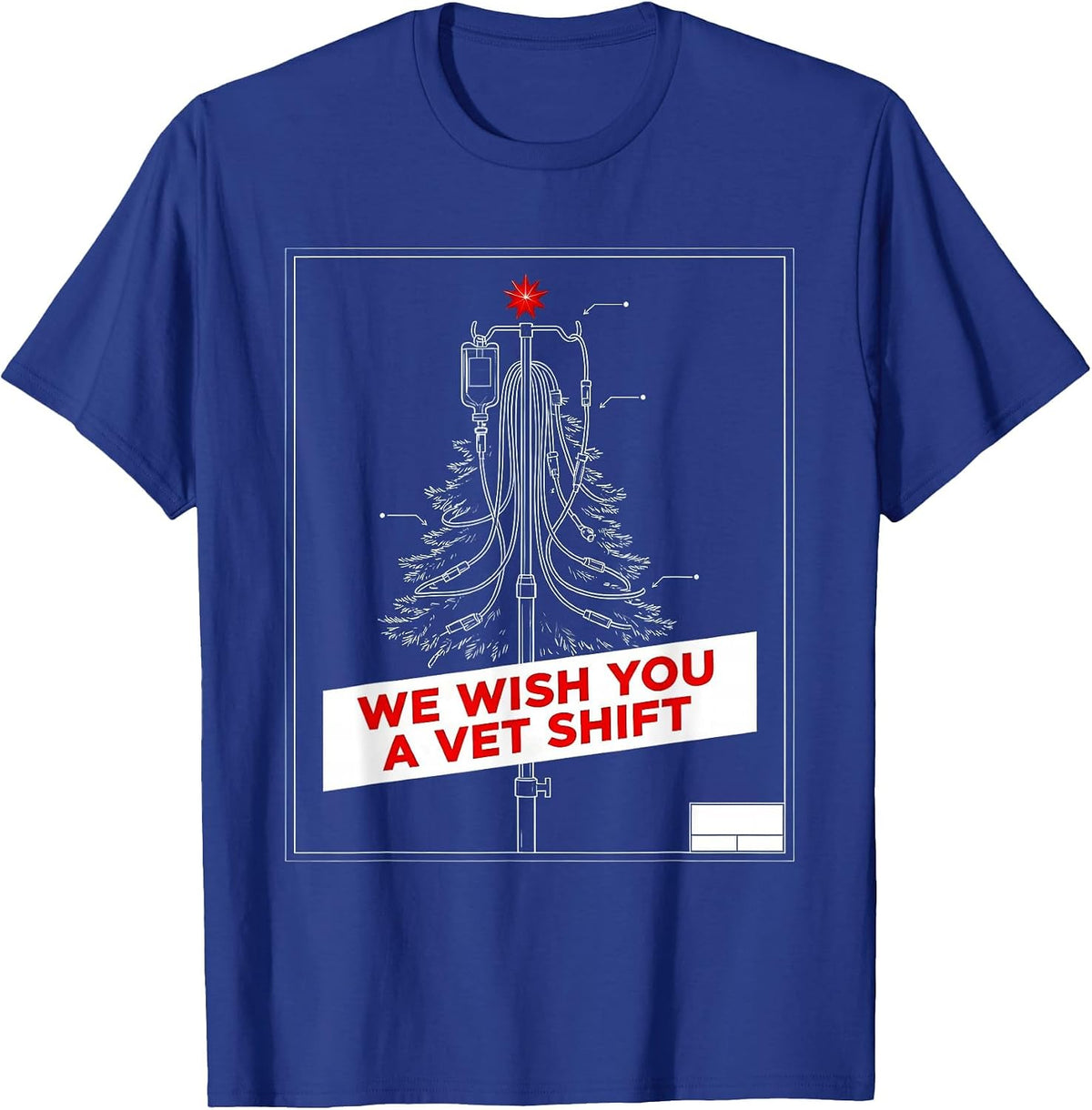 We Wish You A Vet Shift Technical Blueprint Veterinary Tech T-Shirt - Royal Blue