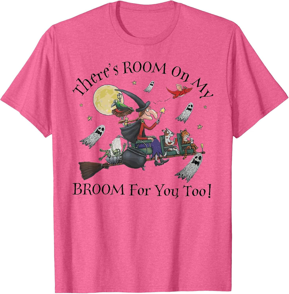 Halloween There's Room On My Broom for You Too Teacher T-Shirt - Pink Heather