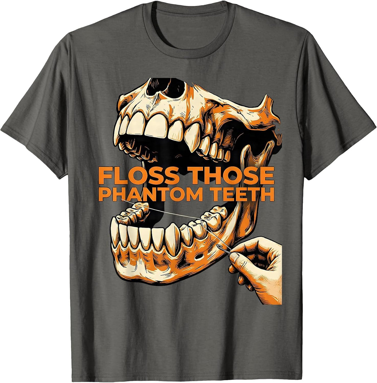 Floss Those Phantom Teeth Funny Dental Hygienist Halloween T-Shirt - Asphalt Grey