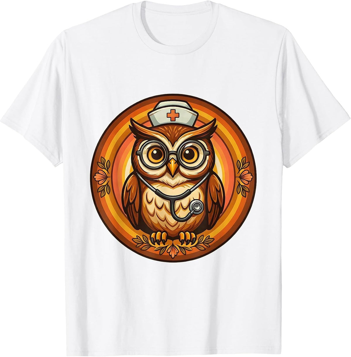 Men's School Nurse Owl with Glasses and Stethoscope T-Shirt - White