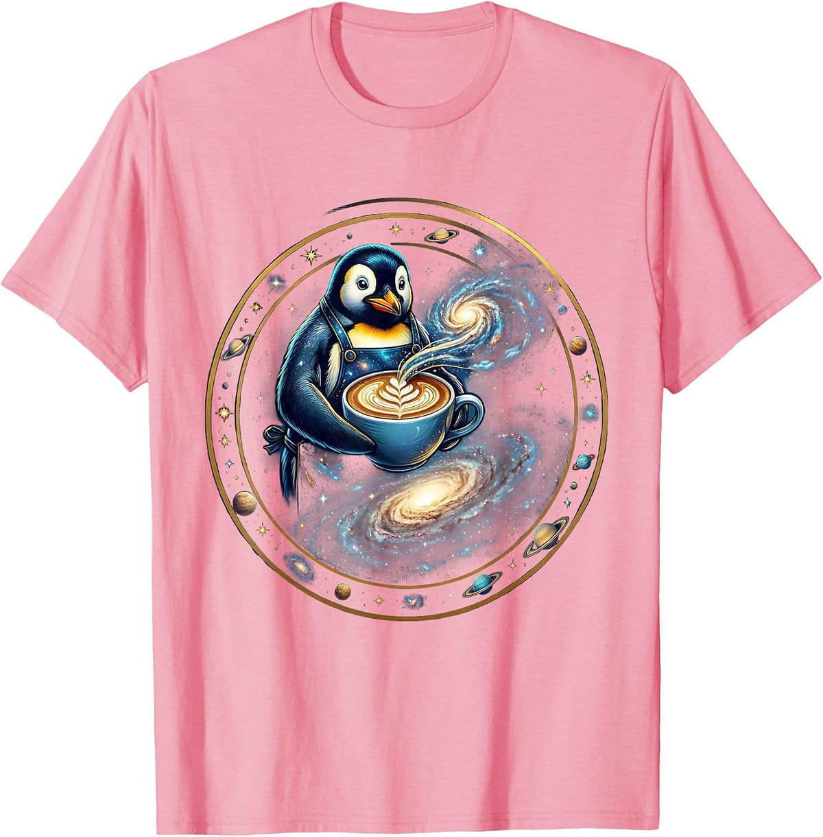 Men's Penguin Barista Latte Art Coffee Lover Design T-Shirt - Pink