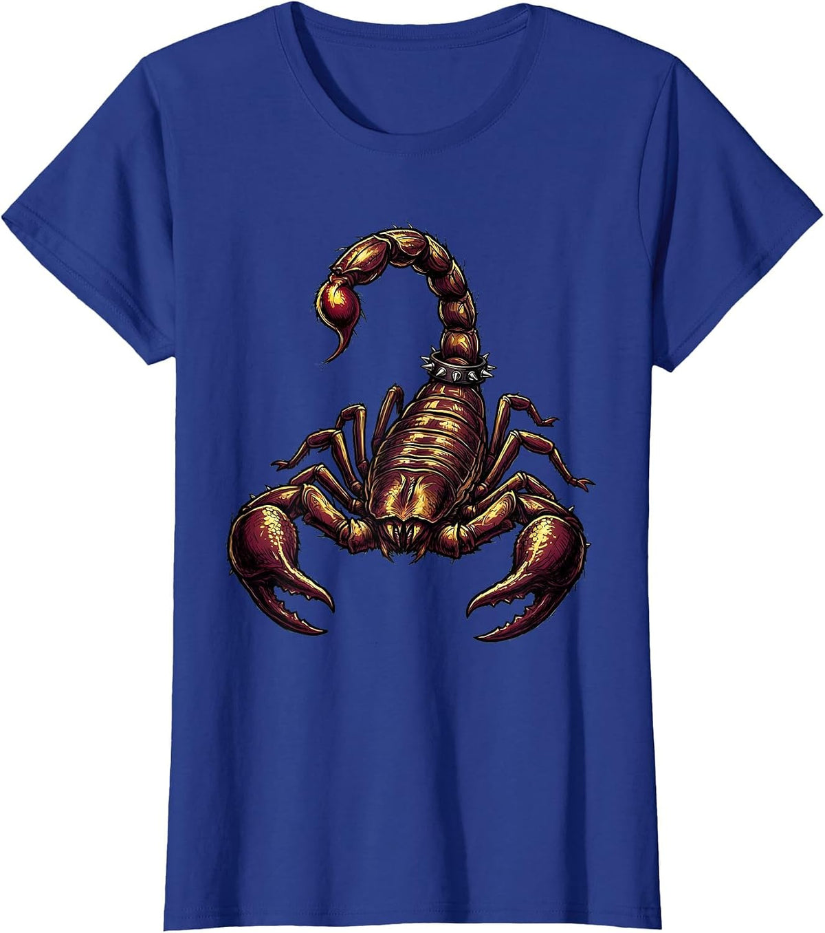 Women's Rock and Roll Scorpion Studded Collar Graphic T-Shirt - Royal Blue