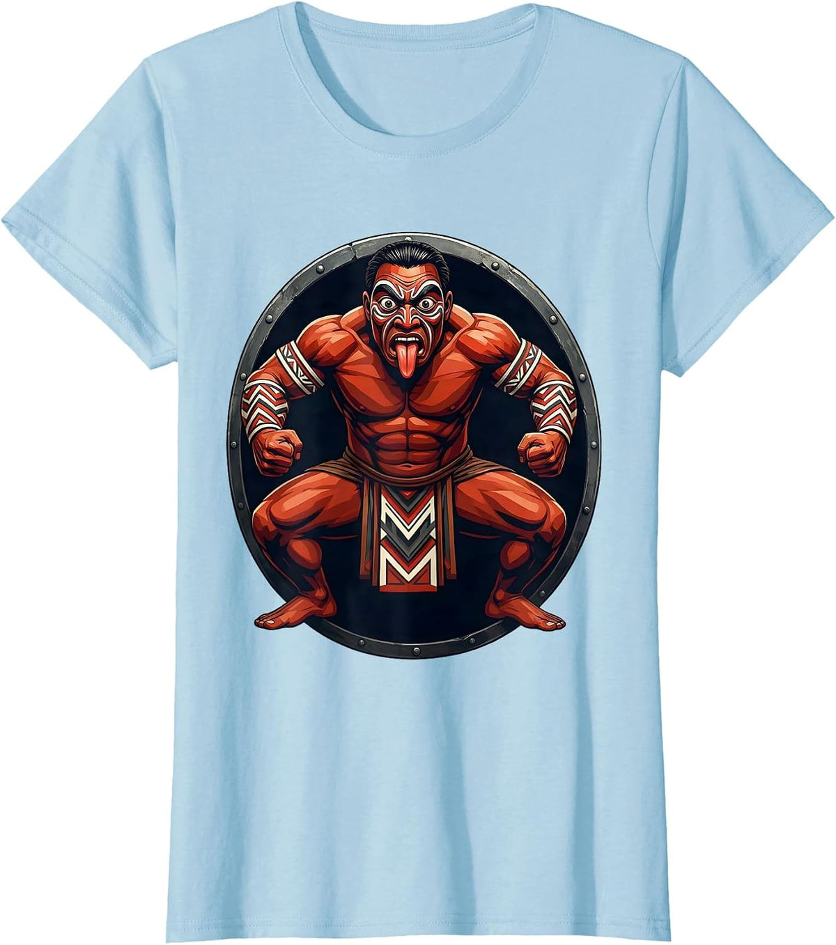 Haka Warrior Fierce Stance Rugby Graphic T-Shirt - Baby Blue