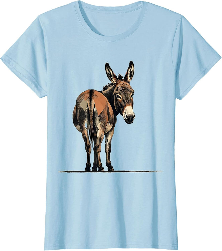 Women's Donkey Farm Animal Quirky Humor Funny Animal Lover T-Shirt - Baby Blue