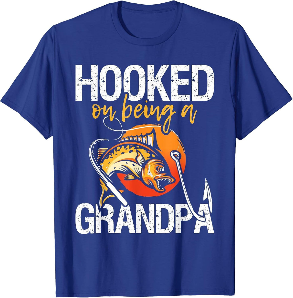 Hooked On Being A Grandpa - Granddad Papa T-Shirt - Royal Blue