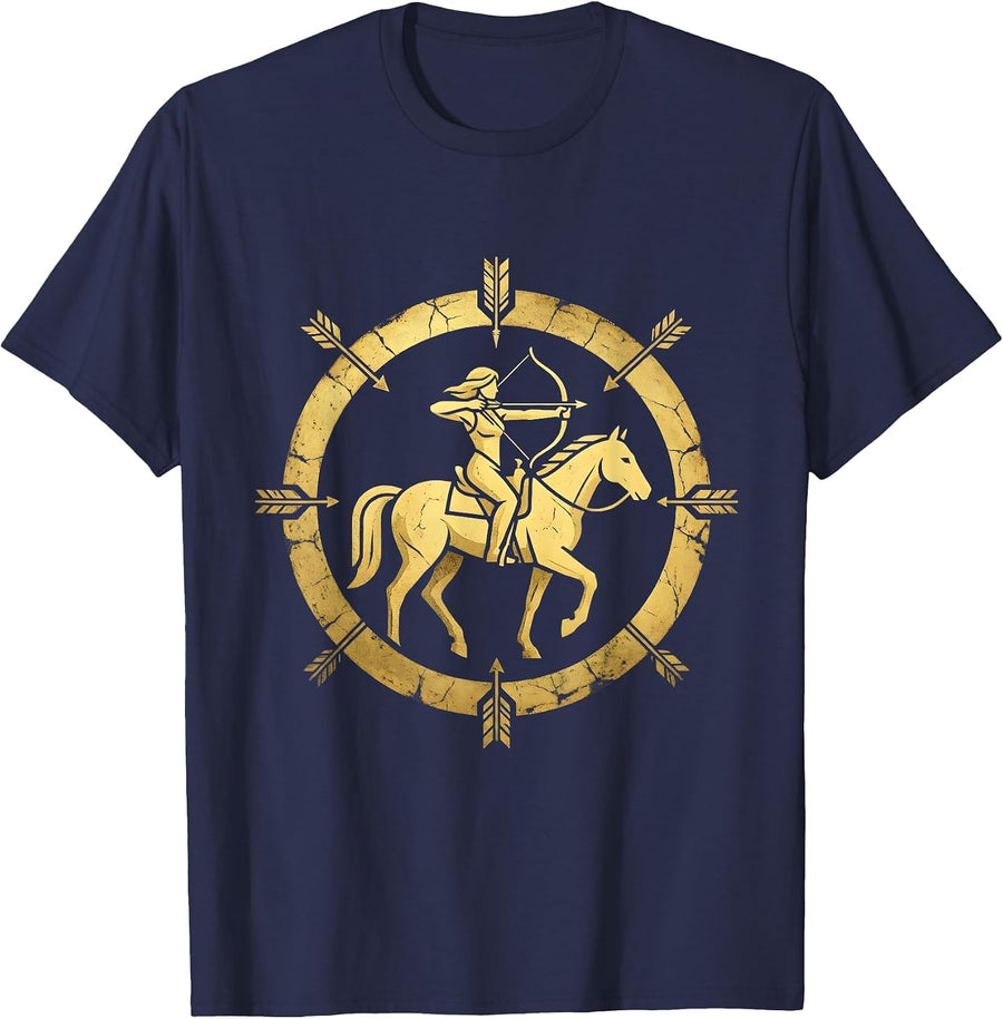 Cowgirl Archer on Horseback Graphic Tee T-Shirt - Navy Blue