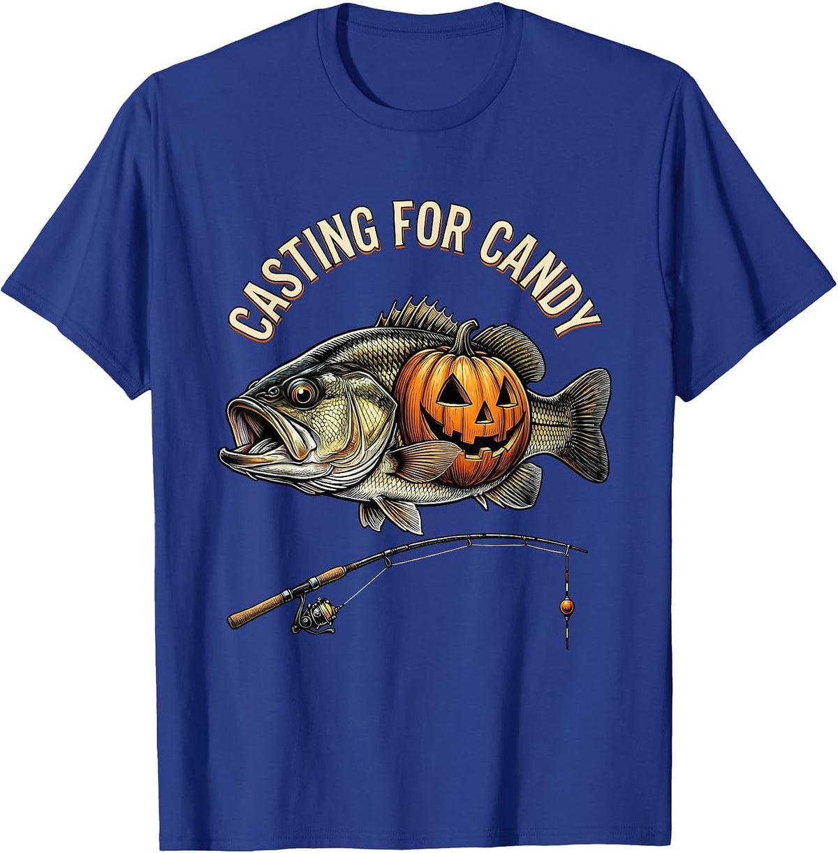 Men's Casting for Candy Funny Halloween Skeleton Fishing Bass T-Shirt - Royal Blue