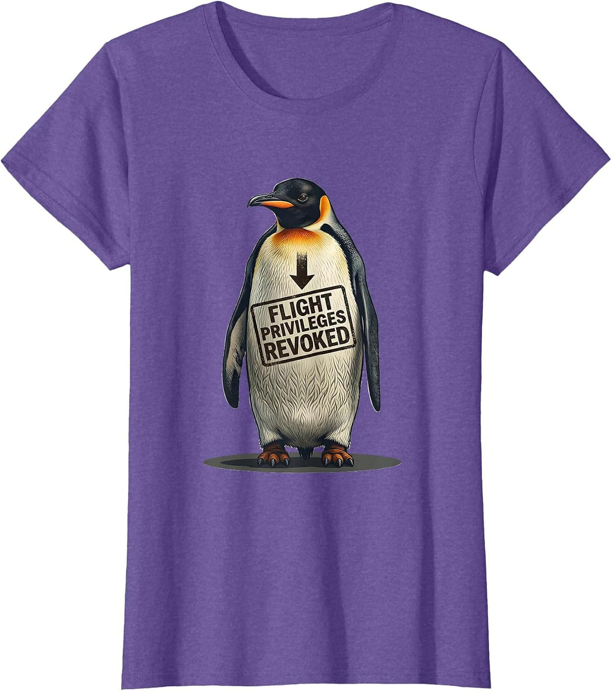 Flight Privileges Revoked Funny Penguin Dark Humor Animal T-Shirt - Purple Heather