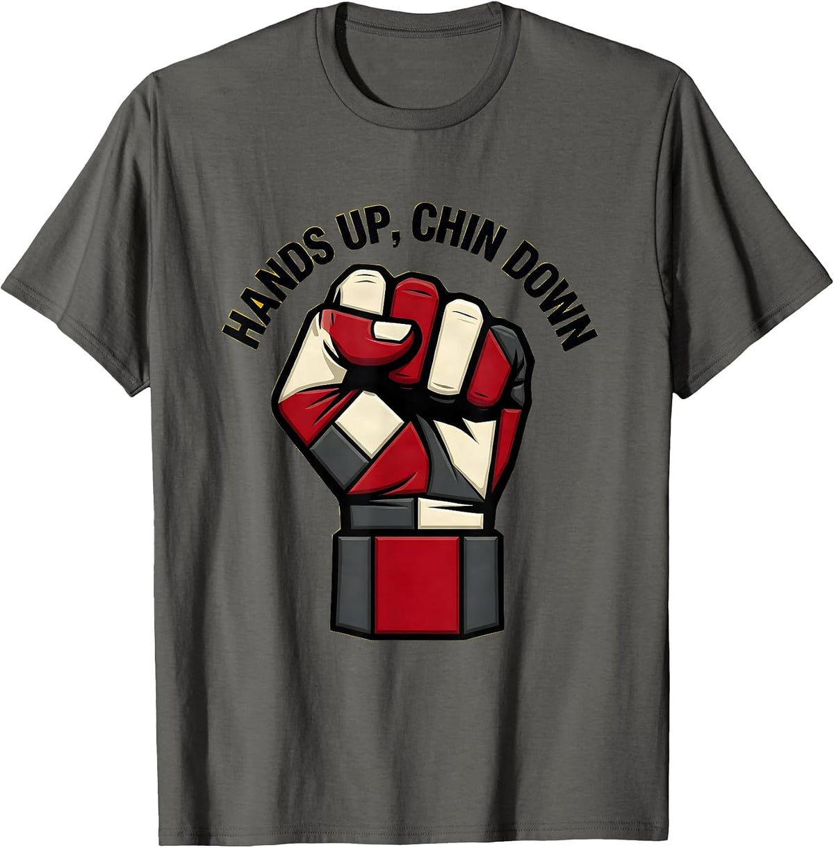 Hands Up Chin Down Boxing Fighter Design T-Shirt - Asphalt Grey
