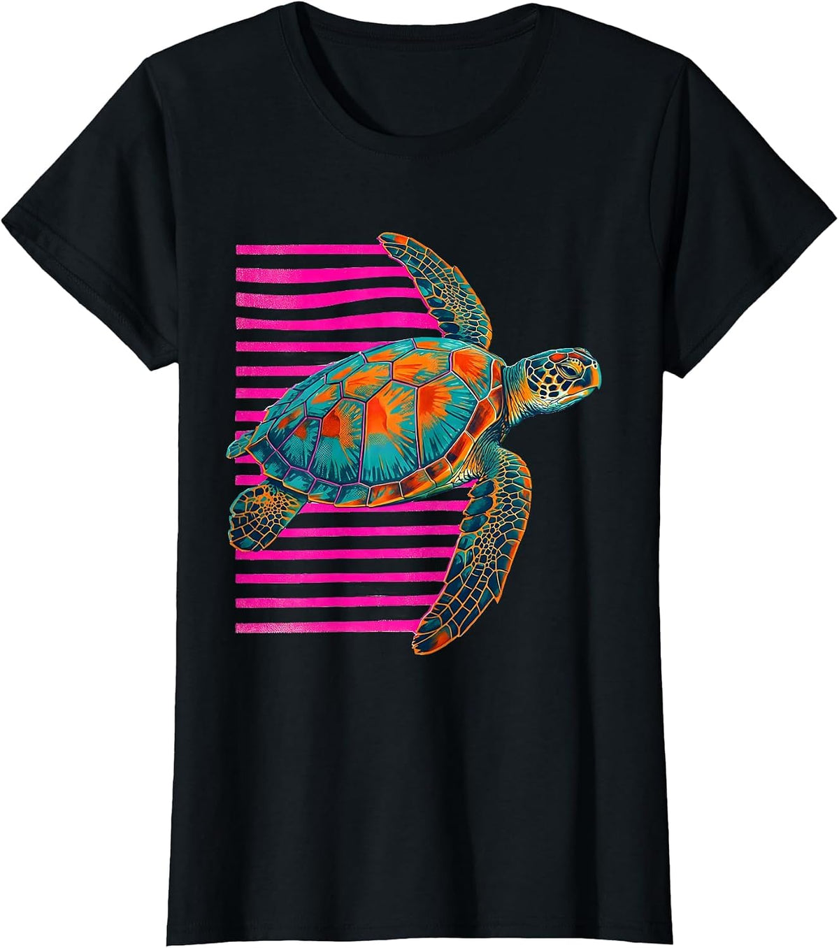 Sea Turtle Risograph Ocean Animal Lover Artwork T-Shirt - Black
