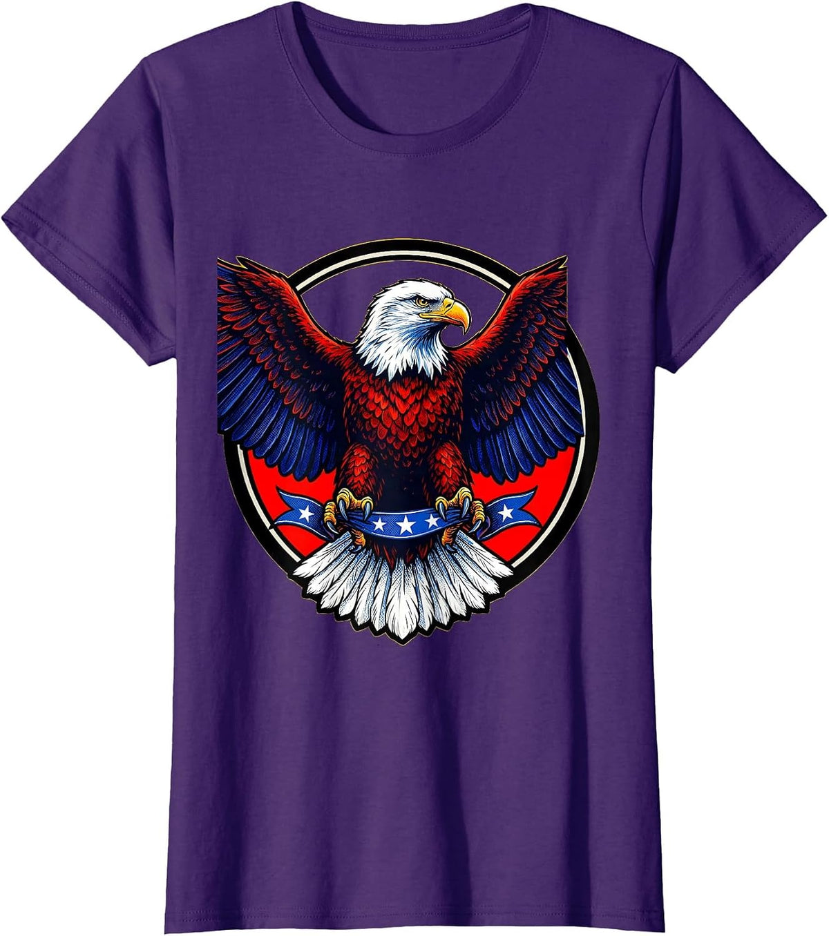 Women's Bald Eagle Stars Red White and Blue Patriotic T-Shirt - Purple