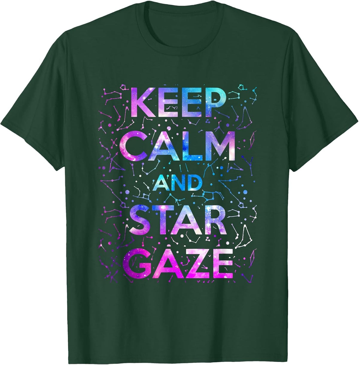 Keep Calm and Star Gaze Stargazing Constellation Space T-Shirt - Dark Green