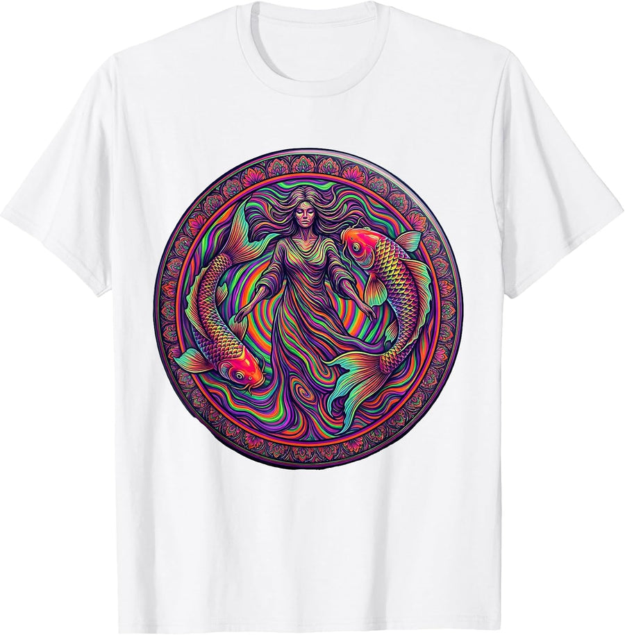 Tie Dye Koi Fish Swirl Art Design T-Shirt - White