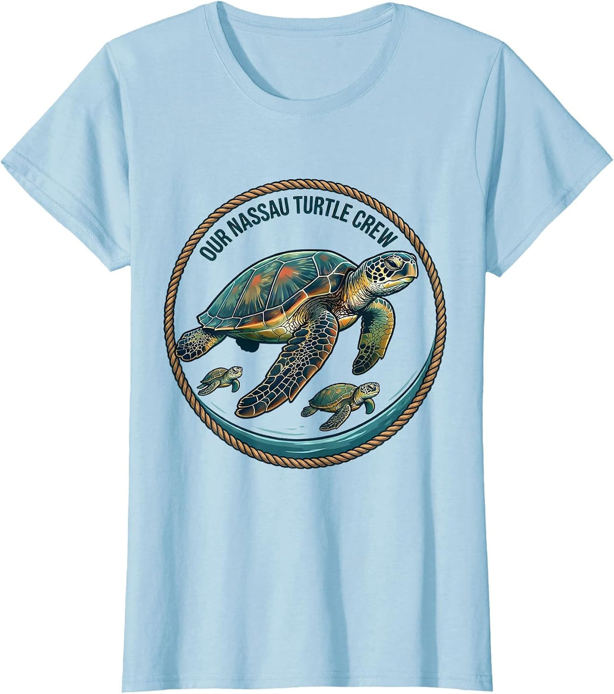 Women's Our Nassau Turtle Crew Retro Sea Turtle Ocean Animal Lover T-Shirt - Baby Blue