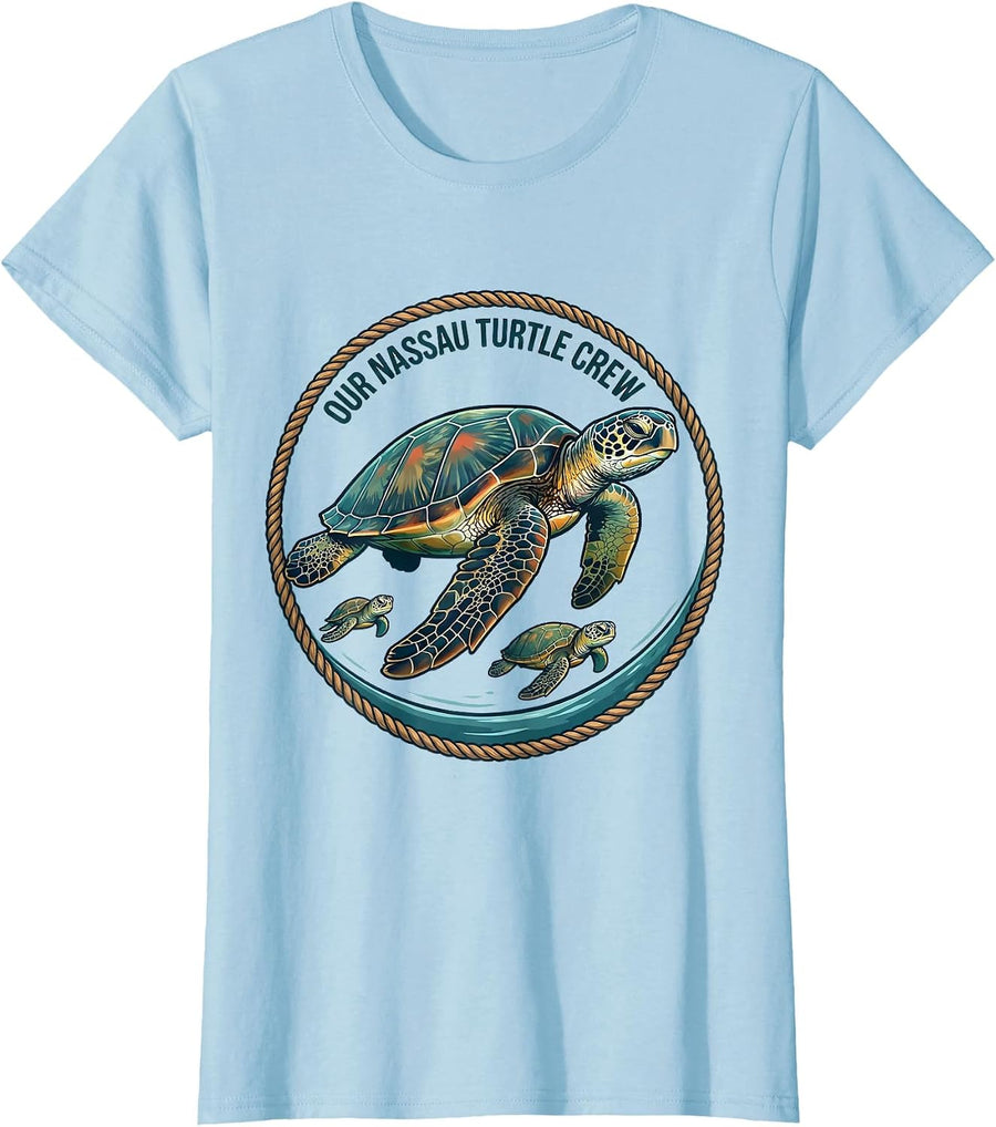 Women's Our Nassau Turtle Crew Retro Sea Turtle Ocean Animal Lover T-Shirt - Baby Blue