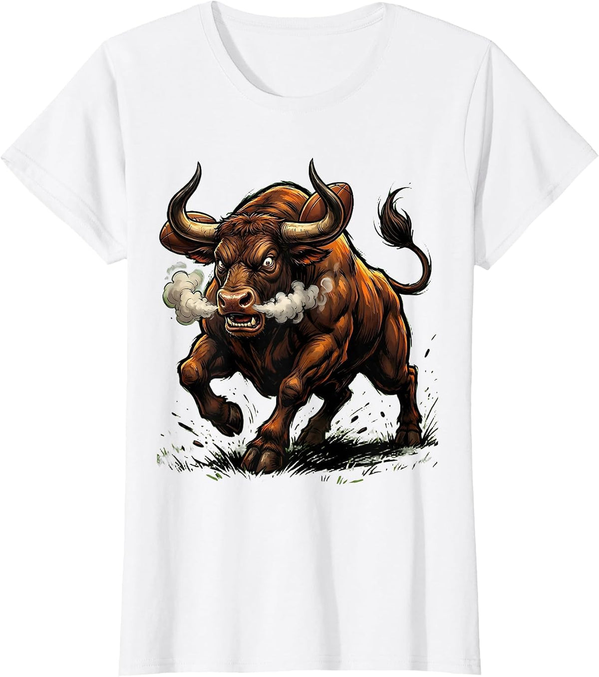Charging Bull Rugby Player Graphic Tee T-Shirt - White