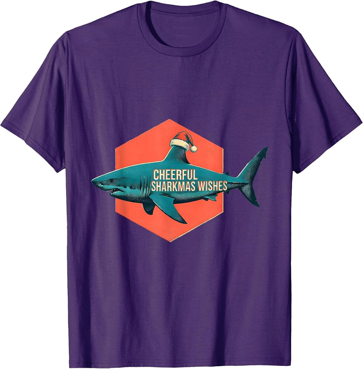 Cheerful Sharkmas Wishes Risograph Funny Shark Lover T-Shirt - Purple