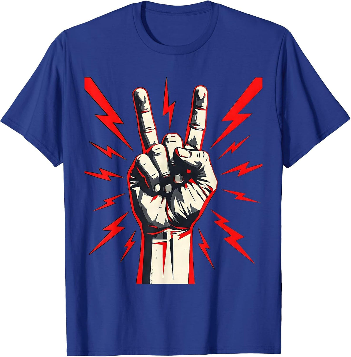 Men's 90s Band Devil Horns Rock Hand Gesture Graphic T-Shirt - Royal Blue