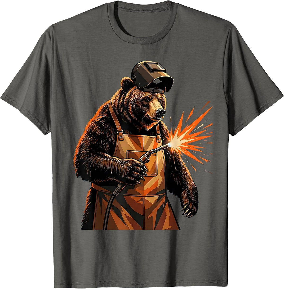 Bear Welder Graphic Tee Welding Apron Torch Art T-Shirt - Asphalt Grey