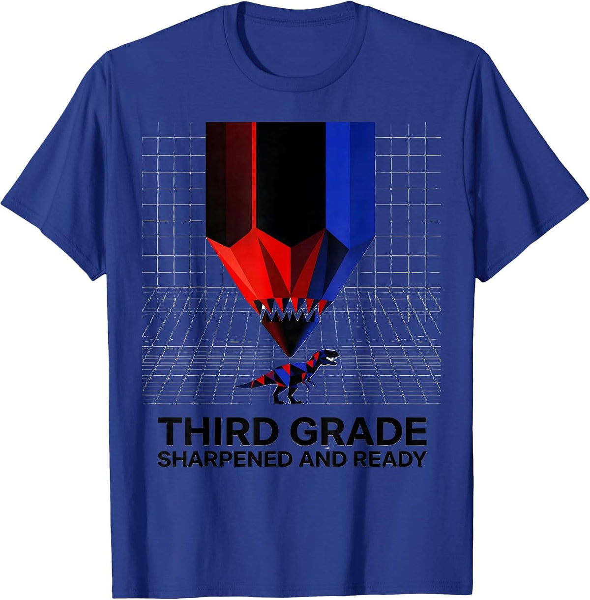 Men's Third Grade Sharpened And Ready Geometric Dinosaur Boy Back T-Shirt - Royal Blue