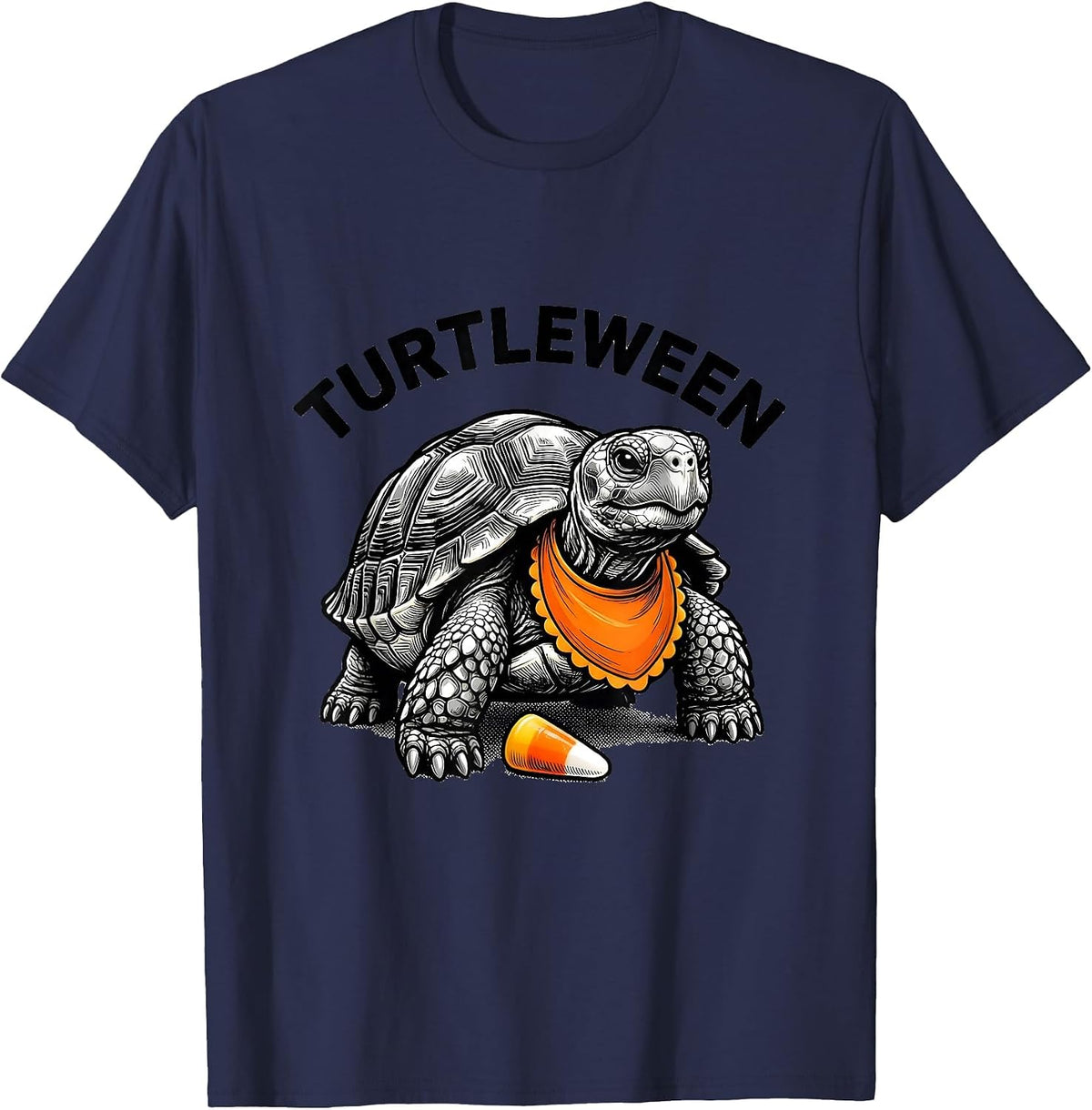 Turtleween Bold Black-and-White Halloween Turtle Costume T-Shirt - Navy Blue