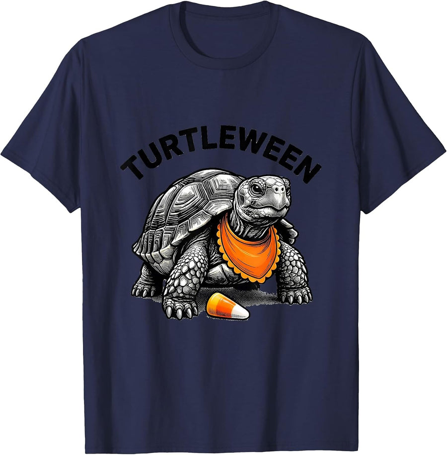 Turtleween Bold Black-and-White Halloween Turtle Costume T-Shirt - Navy Blue