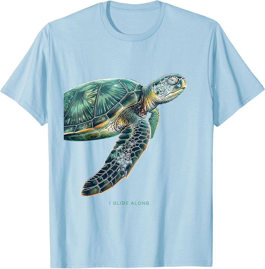 I Glide Along Funny Sea Turtle Ocean Animal Lover Summer T-Shirt - Baby Blue