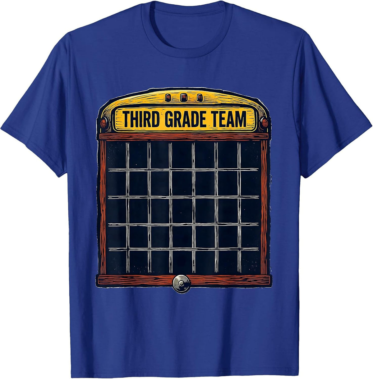 Men's Third Grade Team Linocut Classroom Calendar Board Teacher T-Shirt - Royal Blue