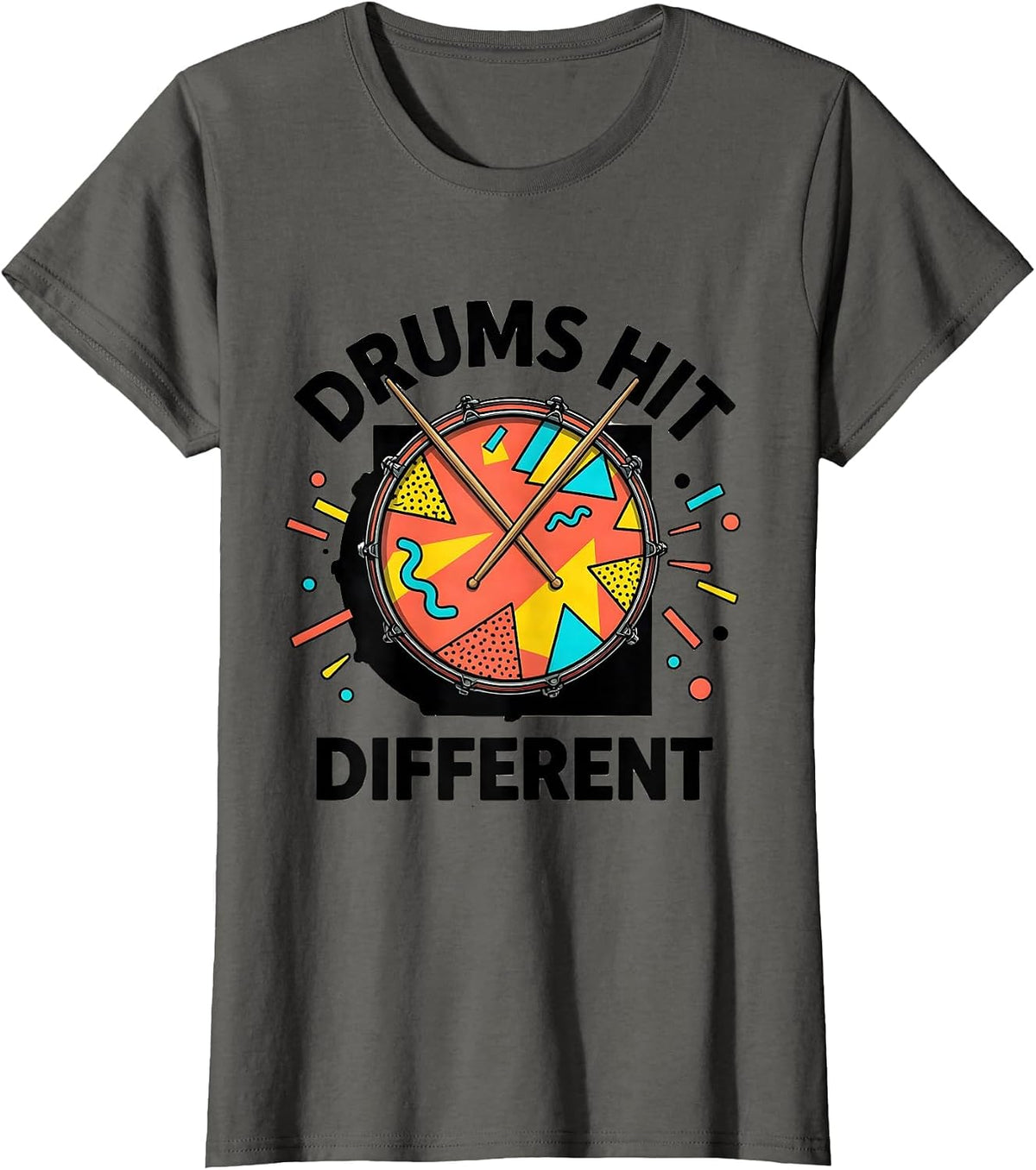 Women's Drums Hit Different Band Music Graphic Design T-Shirt - Asphalt Grey