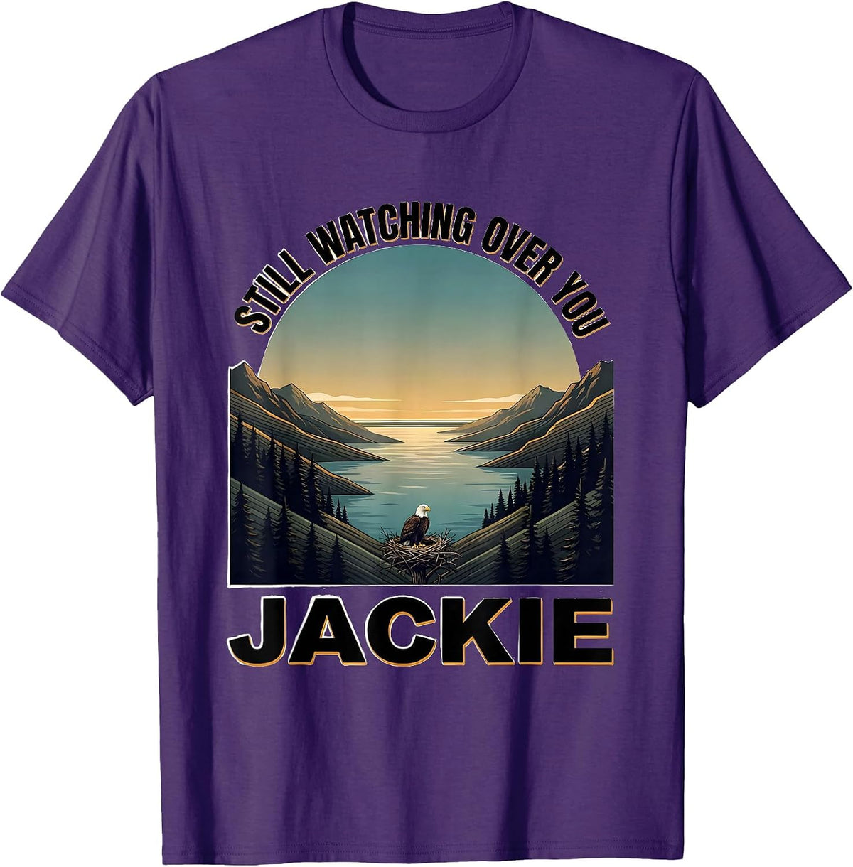 Still Watching Over You Jackie Vintage Bald Eagle Memorial T-Shirt - Purple