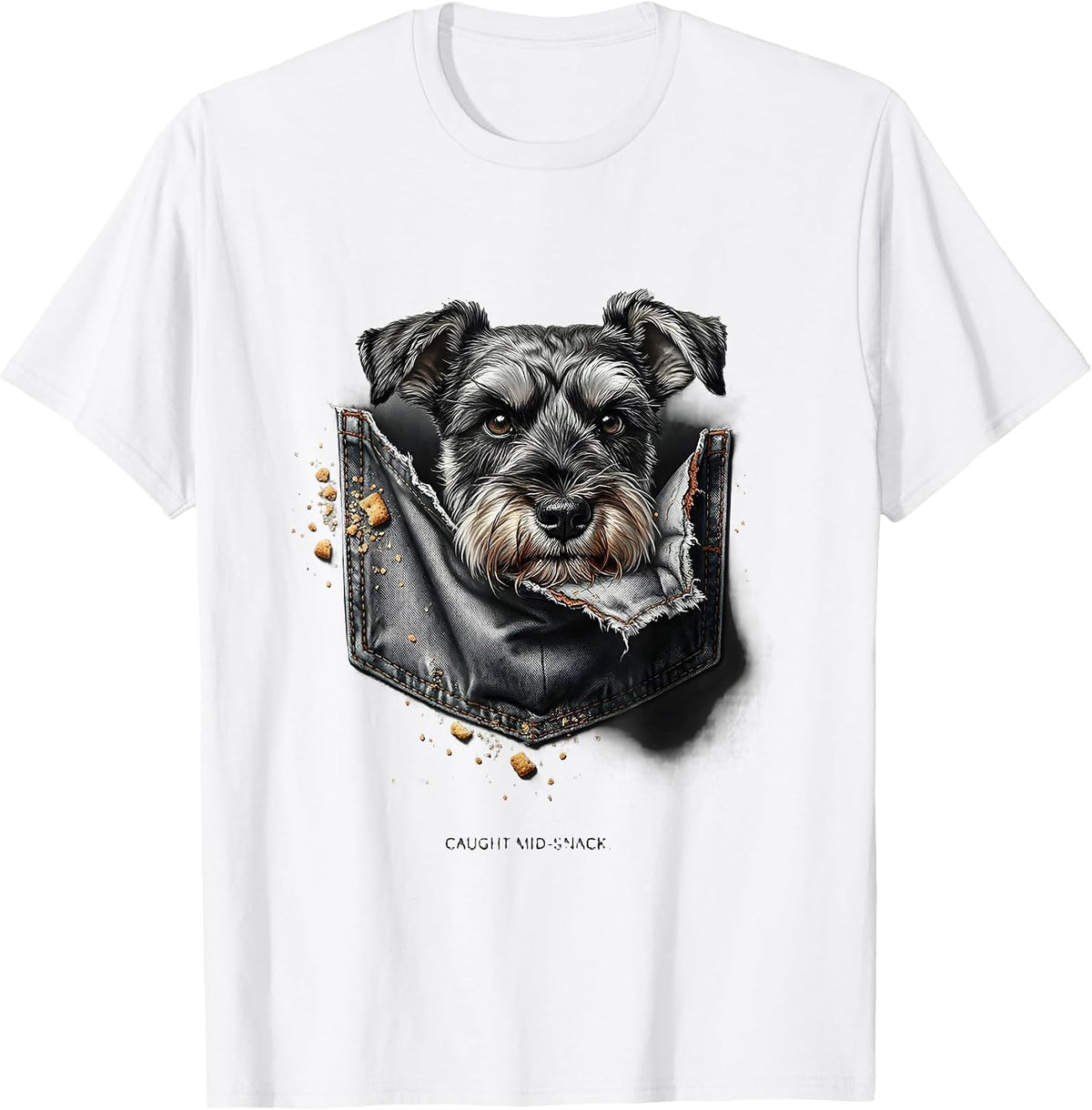 Men's Caught Mid-Snack Trompe L'oeil Miniature Schnauzer Lover T-Shirt - White