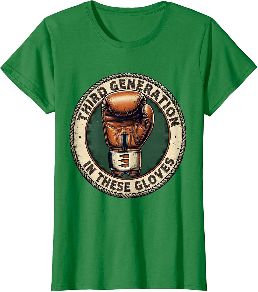 Women's Third Generation In These Gloves Vintage Boxing Fan Trainer T-Shirt - Kelly Green