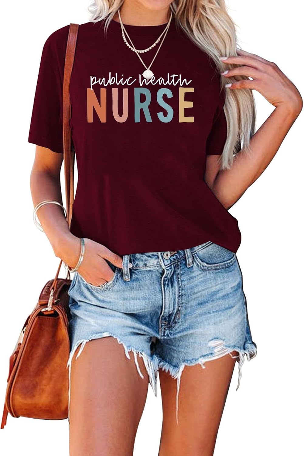 SAUIVD Women's Public-Health Nurse T-Shirt Gift for Nurse Futural Nurse Crewneck Casual Short Sleeve Graphic Tees Tops - Red