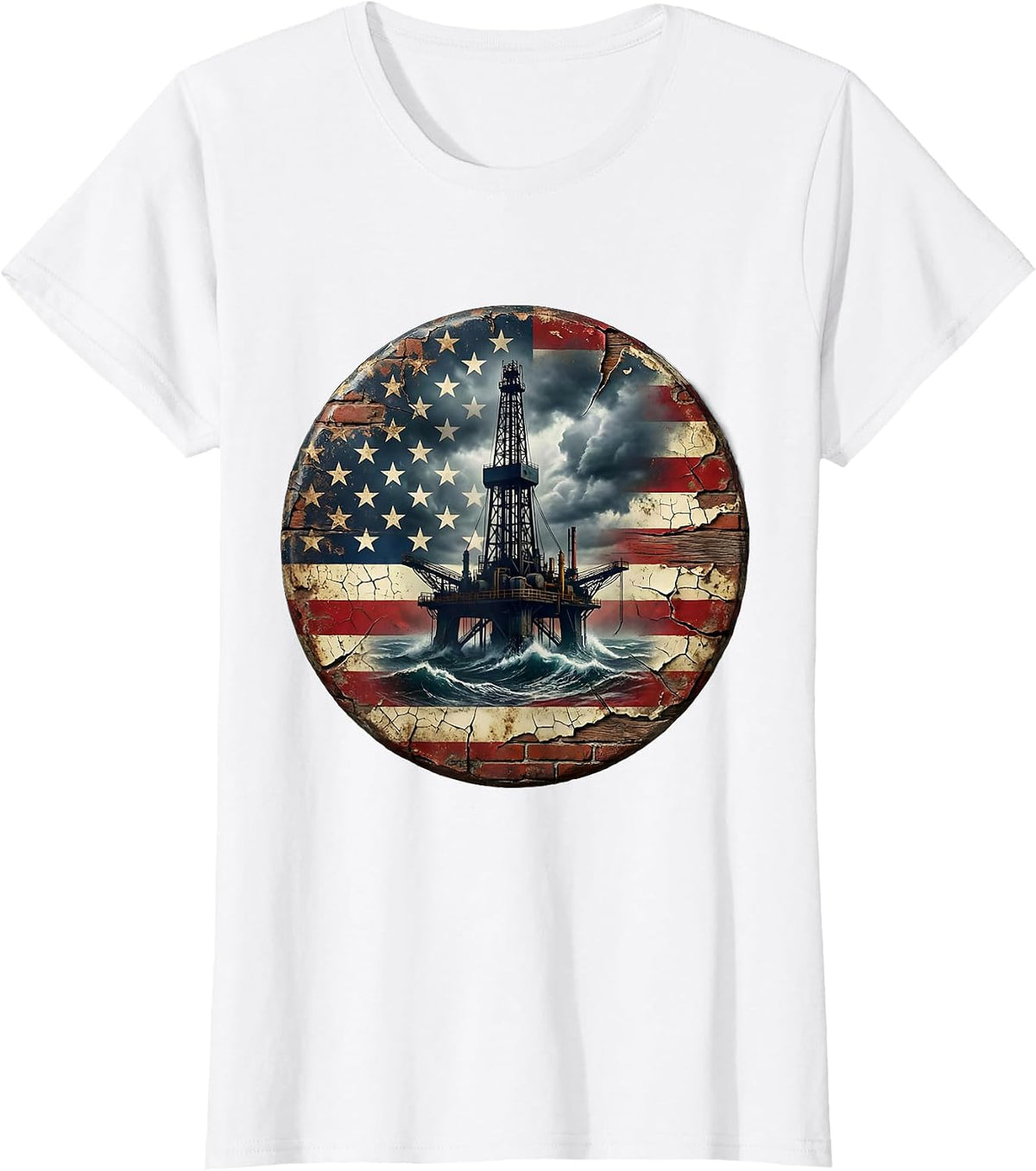 Oil Rig Storm Labor Day Graphic Tee T-Shirt - White