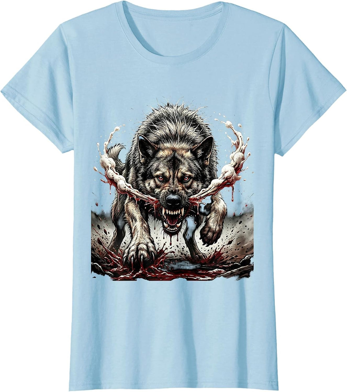 Women's Feral Rabid Dog Running Graphic Design T-Shirt - Baby Blue