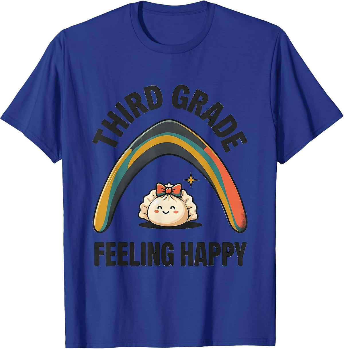 Men's Third Grade Feeling Happy Cute Kawaii Dumpling Back T-Shirt - Royal Blue