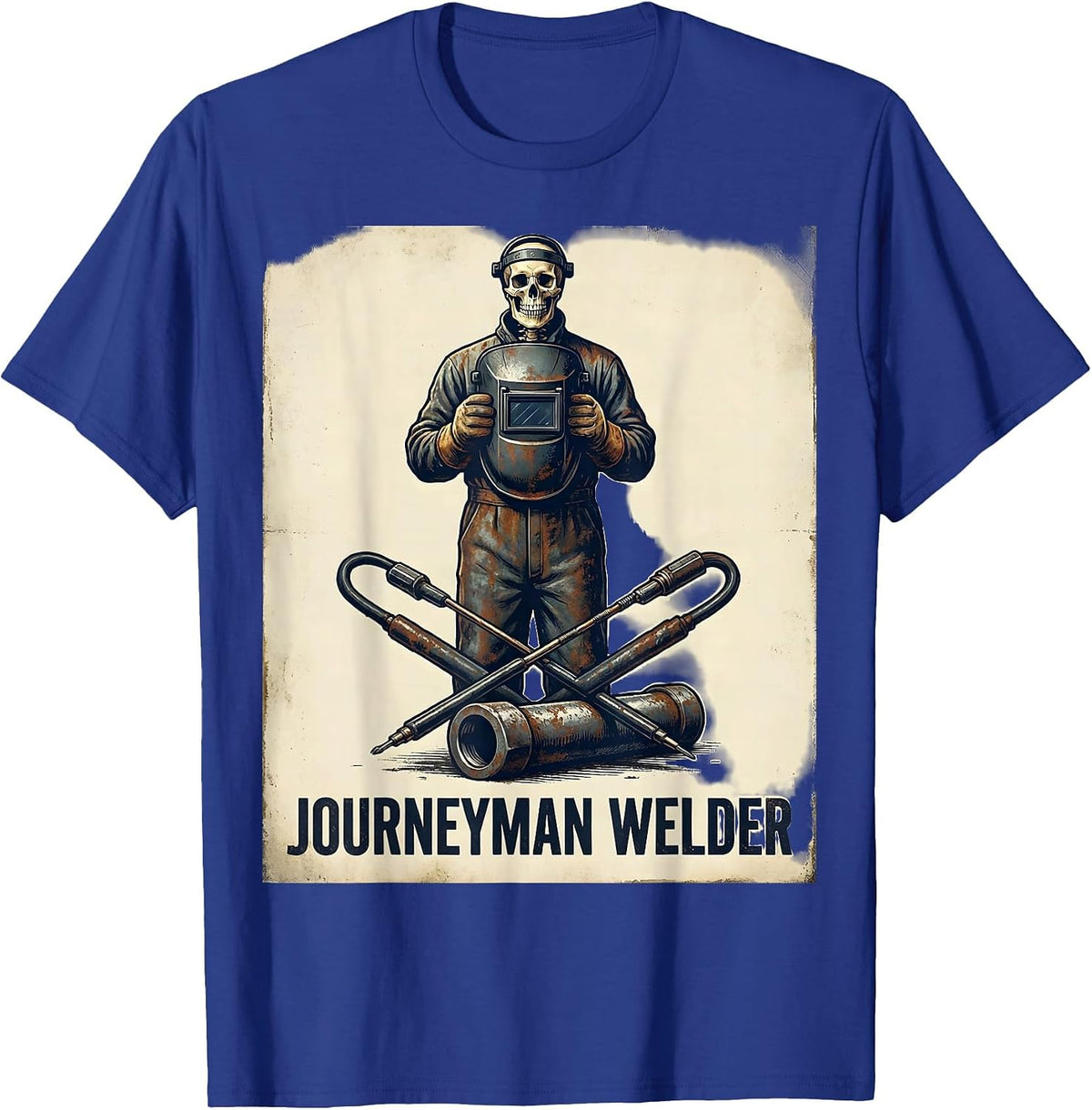Men's Journeyman Welder Vintage Skeleton Funny Welding Tradesman T-Shirt - Royal Blue
