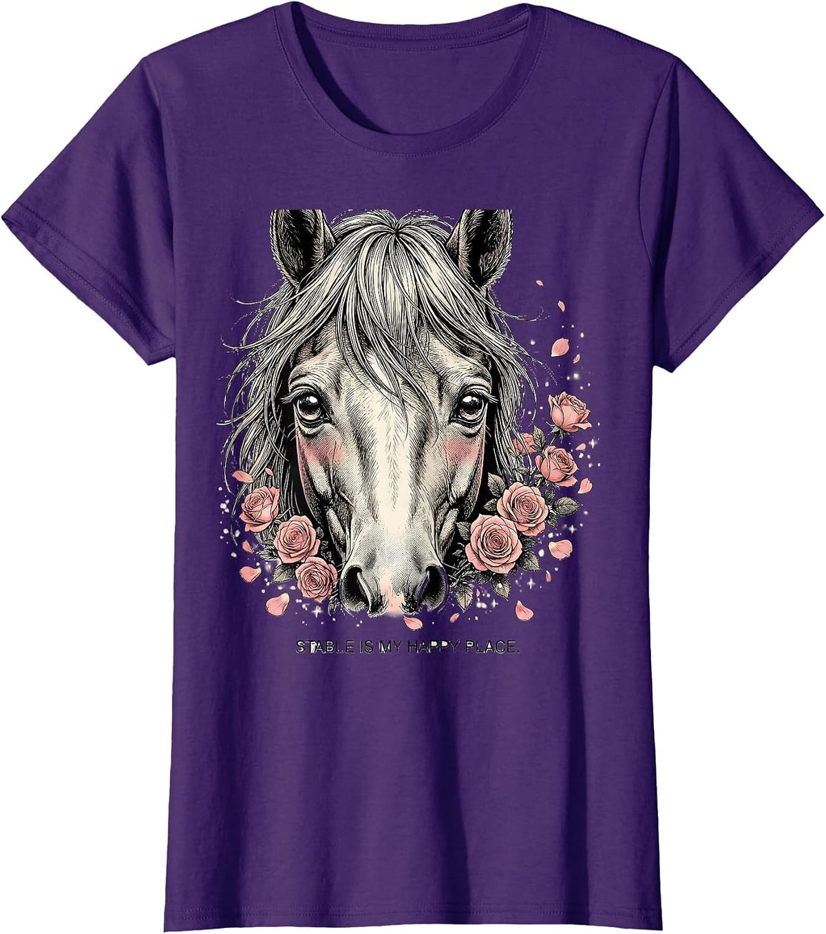 Women's Stable Is My Happy Place Horse Lover Design T-Shirt - Purple