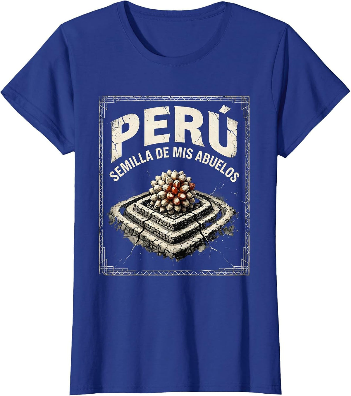 Women's Perú Semilla de mis Abuelos Distressed Peruvian Heritage T-Shirt - Royal Blue
