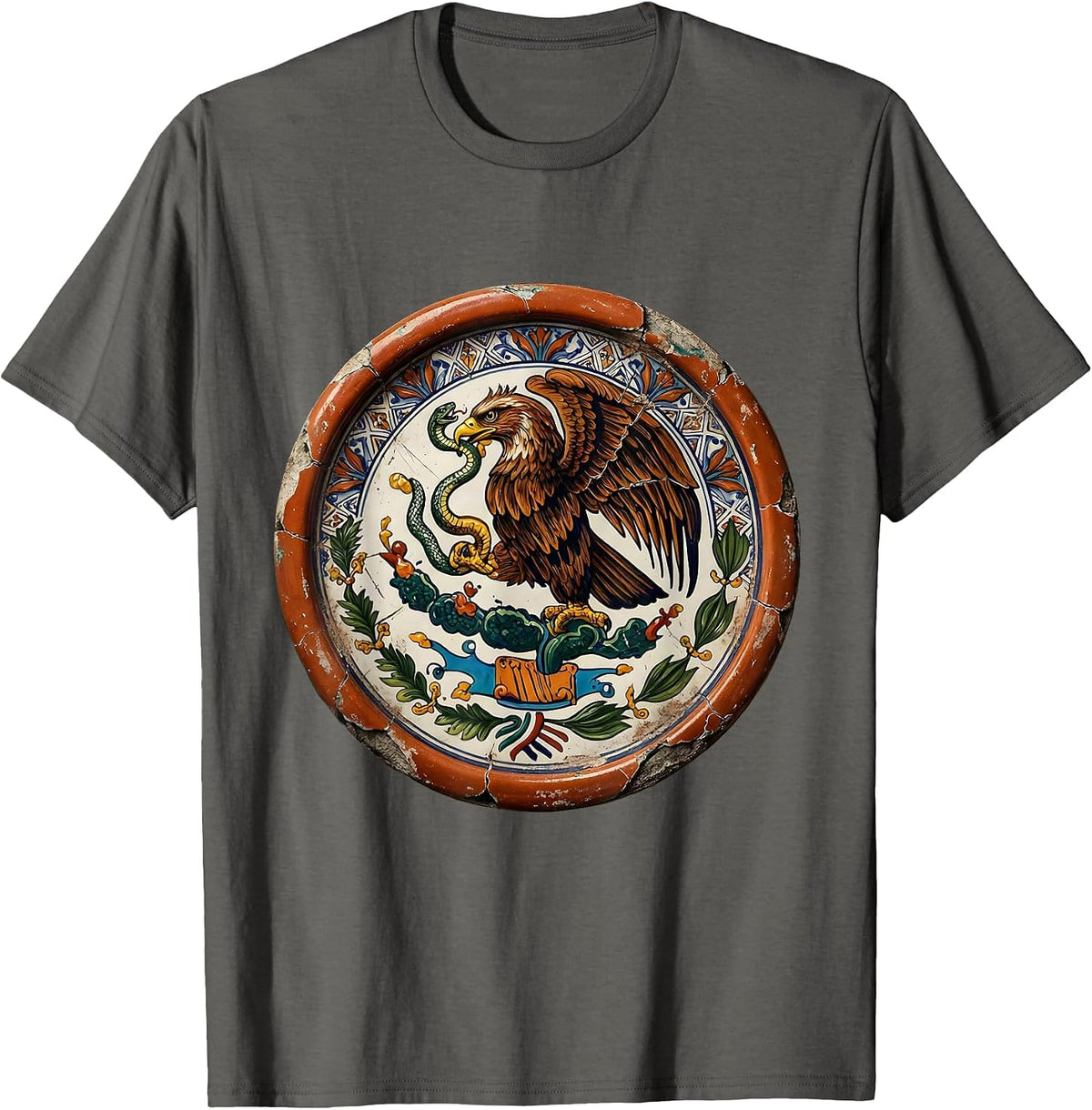Talavera Eagle Mexican Independence Day Design T-Shirt - Asphalt Grey