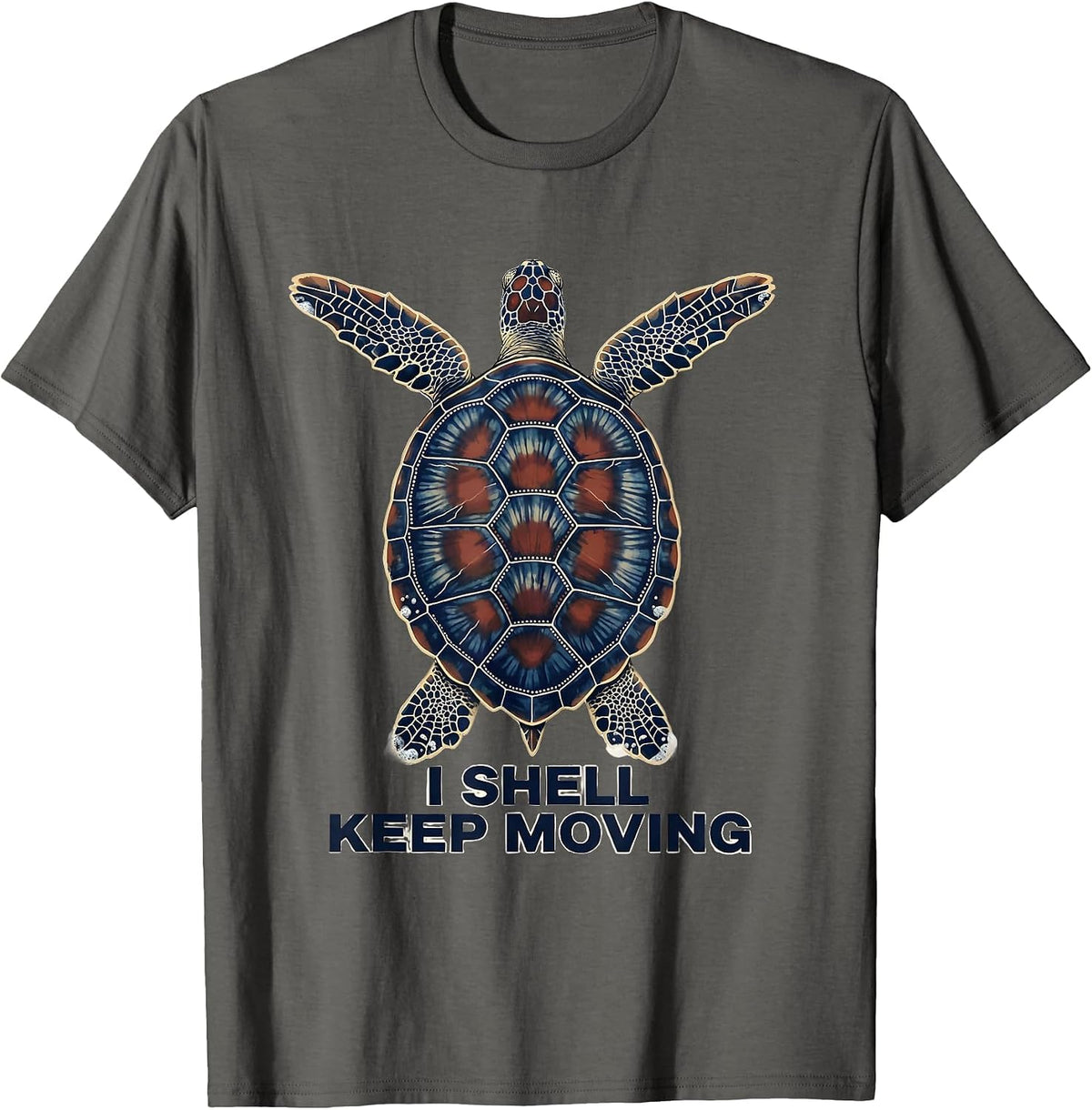 I Shell Keep Moving Batik Sea Turtle Souvenir Tropical T-Shirt - Asphalt Grey