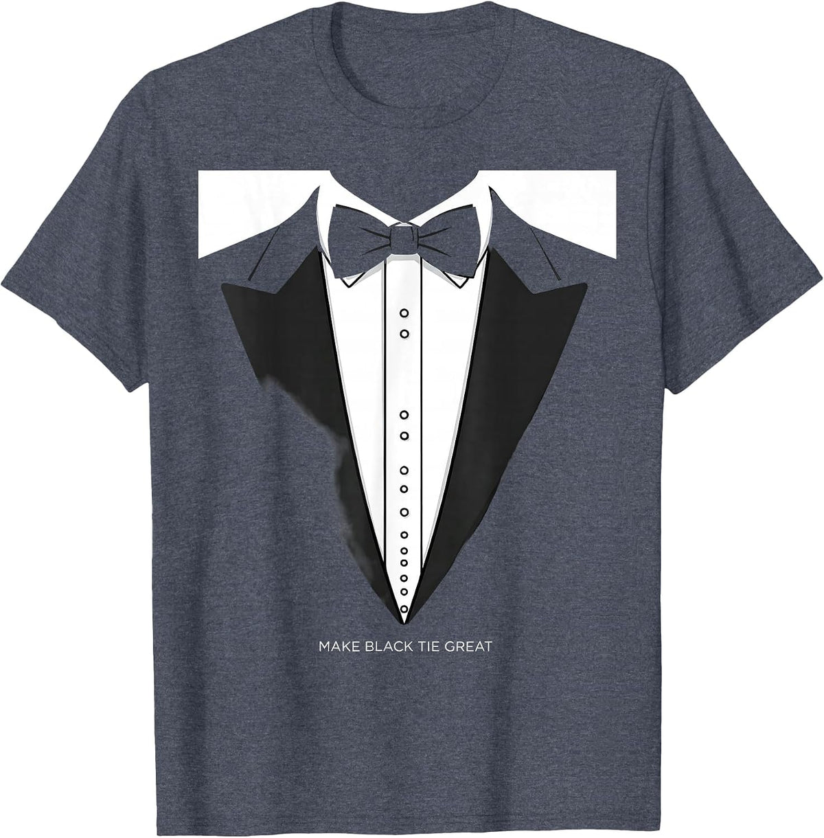 Make Black Tie Great Tuxedo Graphic Design T-Shirt - Heather Blue