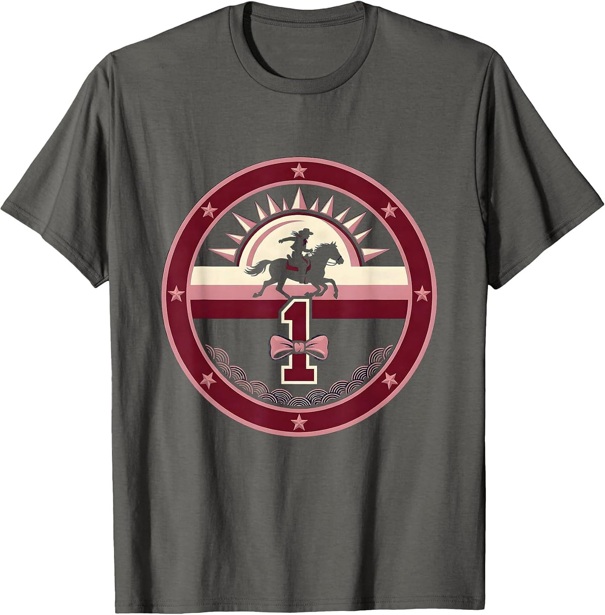 Cowgirl Silhouette Riding Into The Setting Sun T-Shirt - Asphalt Grey